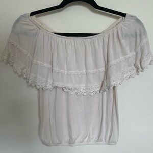 Hollister Cream Off-Shoulder Lace Blouse